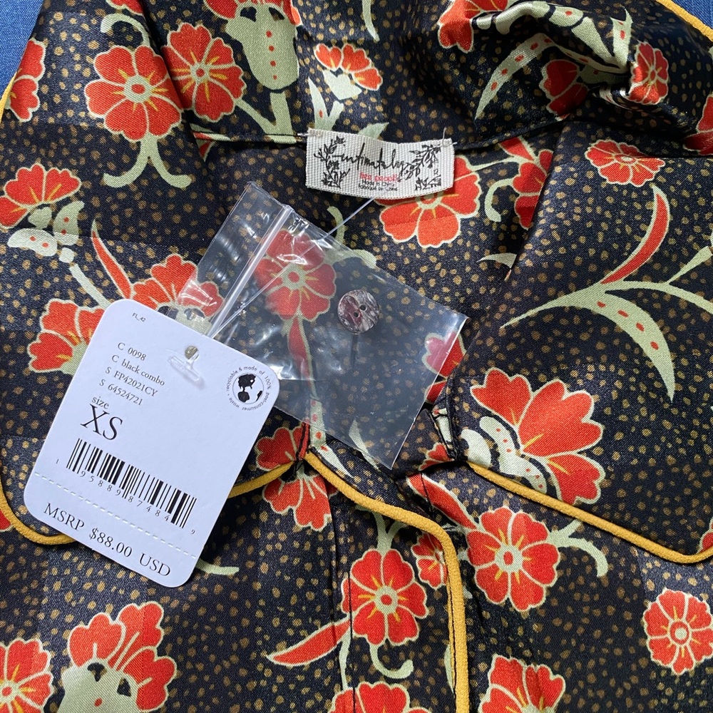 Free People Pajama Party Floral Collar 3/4 Sleeve full length sleep set sz XS - Picture 5 of 5